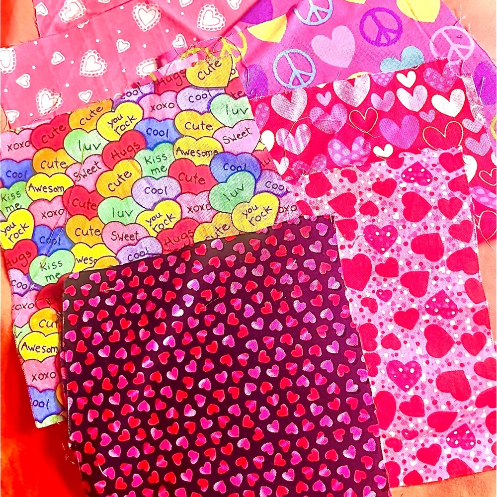 Colorful Heart and Peace Sign Fabric Squares
